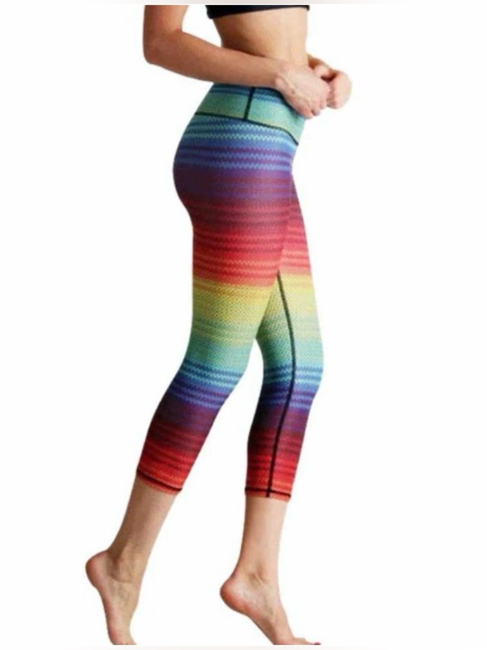 NWT Yoga Democracy Classic Rainbow Wave High Rise Leggings, Size Medium